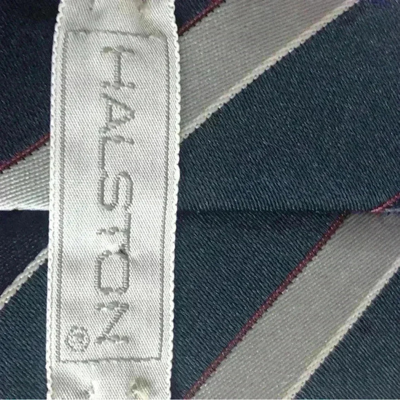Halston Blue and Silver Striped Tie with Red accent stiching - Picture 3 of 4